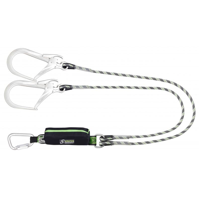 Kratos Y-lijn Energie-absorber 45 mm met Kernmantellijn 1,5 m met Aluminium Karabijnhaak en 2x Steigerhaak Opening 100 mm